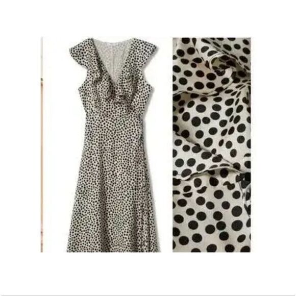 Mango MNG Polka-dot midi ruffle dress peaseant contemporary classic - Picture 2 of 14